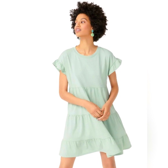 NWT J. CREW "BROKEN IN JERSEY" TIERED DRESS IN LIGHT GREEN - Picture 2 of 4